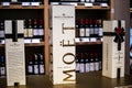 Bottles of Moet Chandon Brand french champagne on display for sale