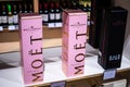 Bottles of Moet Chandon Brand french champagne on display for sale