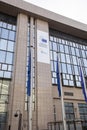 Front of the European Council with the logo of the Portuguese rotating presidency Royalty Free Stock Photo