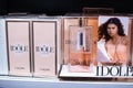 Lancome IDOLE perfume on the shop display for sale, fragrance created by LancÃÂ´me, Zendaya in background Royalty Free Stock Photo