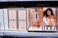 Lancome IDOLE perfume on the shop display for sale, fragrance created by LancÃÂ´me, Zendaya in background Royalty Free Stock Photo