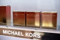 Michael Kors Wonderlust perfume on the shop display for sale, fragrance created by Michael Kors Royalty Free Stock Photo