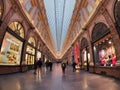 BRUSSELS, BELGIUM, JANUARY 23, 2020: People at St. Hubert Galleries. The Saint-Hubert Royal Galleries are shopping Royalty Free Stock Photo