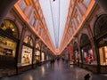 BRUSSELS, BELGIUM, JANUARY 23, 2020: People at St. Hubert Galleries. The Saint-Hubert Royal Galleries are shopping Royalty Free Stock Photo