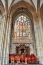 BRUSSELS, BELGIUM - JULY 07, 2016 :Stained glass inside Cathedral of St. Michael and St. Gudula is a Roman Catholic church in Br Royalty Free Stock Photo
