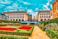 BRUSSELS, BELGIUM - JULY 07, 2016 : Tourists near  Kunstberg or Mont des Arts Mount of the arts with park and  Equestrian Royalty Free Stock Photo