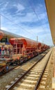 Brussels, Belgium - June 2019: Freight train at the platform Inside the Brussels-North Train Station.