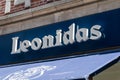 Logo and sign of Leonidas. Leonidas is store with Belgian chocolate