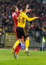 Belgium national football team midfielder Thorgan Hazard and Russia national team defender Mario Fernandes