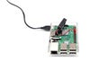 Brussels, Belgium - March 18, 2017 : illustrative editorial image showing Raspberry Pi 3 single-board computer. Royalty Free Stock Photo