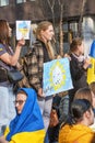 BRUSSELS, BELGIUM - March, 24th, 2022. War in Ukraine: hundreds of supporters of Ukraine gathered in Brussels during NATO summit Royalty Free Stock Photo