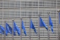 Blue flags of Europe in front of Berlaymont, seat of the European Commission, Brussels, Belgium Royalty Free Stock Photo