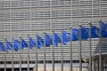 Blue flags of Europe in front of Berlaymont, seat of the European Commission, Brussels, Belgium Royalty Free Stock Photo