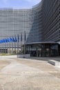 Blue flags of Europe in front of Berlaymont, seat of the European Commission, Brussels, Belgium Royalty Free Stock Photo