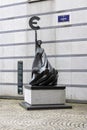 Bronze statue of Europe with the Greek epsilon, symbol of euro currency, Brussels, Belgium