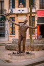 Brussels, Belgium, May, 31, 2018: Bronze statue of Jacques Brela by Tom Frantzen, dedicated to the author of Plat pays