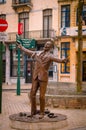 Brussels, Belgium, May, 31, 2018: Bronze statue of Jacques Brela by Tom Frantzen, dedicated to the author of Plat pays