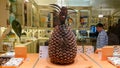 Brussels, Belgium - May 12, 2018: A Lighted Shop Pastry Shop Window With Delicious Belgian Chocolate Products