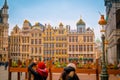 Brussels, Belgium, May, 31, 2018: Outdoor view of unidentified people walking in the square and taking pictures of the Royalty Free Stock Photo