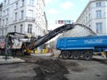 Brussels, Belgium - May 3rd 2018: Road rehabilitation works on Chausse d`Ixelles in Ixelles, Brussels. Royalty Free Stock Photo
