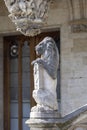 Stone lion with coat of arms of Brussels in front of Town Hall in Grand Place, Brussels, Belgium Royalty Free Stock Photo