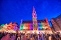 BRUSSELS, BELGIUM - MAY 1ST, 2015: Illuminated buildings of Grand Place at night Royalty Free Stock Photo