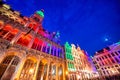 BRUSSELS, BELGIUM - MAY 1ST, 2015: Illuminated buildings of Grand Place at night Royalty Free Stock Photo