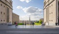 Brussels, Belgium - May 12, 2015: Tourist visit Kunstberg or Mont des Arts (Mount of the arts) gardens in Brussels