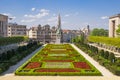 Brussels, Belgium. Mont des Arts Park and Town Hall tower, in the back.