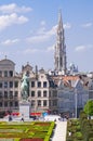 Brussels, Belgium. Mont des Arts Park and Town Hall tower, in the back.