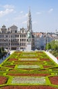 Brussels, Belgium. Mont des Arts Park and Town Hall tower, in the back.