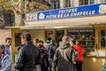 BRUSSELS, BELGIUM - NOV 3, 2018: Friture Pitta de la Chapelle french fries stall in Brussels, capital of Belgi Royalty Free Stock Photo