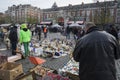 Brussels / Belgium - November 25th 2017: The Marolles Flea market in brussels with people browsing the stalls and vendors wares