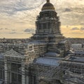 Brussels, Belgium, October 28, 2019 - Aerial view of the Brussels Palace of Justice or Court of Laws being renovated