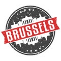 Brussels Belgium Round Travel Stamp Icon Skyline City Design Seal Badge Illustration.