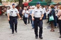 BRUSSELS, BELGIUM - SEPTEMBER 06, 2014: Inspectors of the Belgian Federal Police conducts surveillance in the center of Brussels.