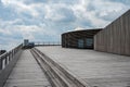 Brussels city center, Belgium - Wooden terrace of the P58 building, the governmental city administration