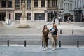 Brussels City Center, Brussels Capital Region - Belgium - Two attractive girls in their twenties walking at Mont des arts