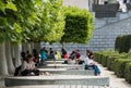 Brussels City Center, Brussels Capital Region - Belgium - Mixed group of young man and woman talking at the beginning of the