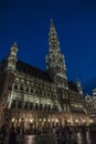 Brussels City Hall at the Grand Place at night in Brussels, Belg Royalty Free Stock Photo