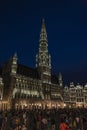 Brussels City Hall at the Grand Place at night in Brussels, Belg Royalty Free Stock Photo