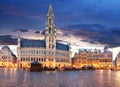 Brussels - Grand place at night, nobody, Belgium Royalty Free Stock Photo