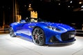 BRUSSELS - JAN 9, 2020: Aston Martin DBS Superleggera Volante sports car showcased at the Brussels Autosalon 2020 Motor Show Royalty Free Stock Photo