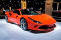 BRUSSELS - JAN 9, 2020: Ferrari F8 Tributo sports car showcased at the Brussels Autosalon 2020 Motor Show