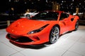 BRUSSELS - JAN 9, 2020: Ferrari F8 Tributo sports car showcased at the Brussels Autosalon 2020 Motor Show