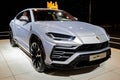 BRUSSELS - JAN 9, 2020: Lamborghini Urus suv car showcased at the Brussels Autosalon 2020 Motor Show