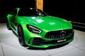 BRUSSELS - JAN 9, 2020: Mercedes-AMG GT R Coupe sports car showcased at the Brussels Autosalon 2020 Motor Show