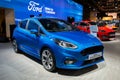 BRUSSELS - JAN 9, 2020: New Ford Fiesta EcoBoost Hybrid car model showcased at the Brussels Autosalon 2020 Motor Show