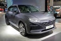 BRUSSELS - JAN 9, 2020: New Hyundai Nexo hydrogen fuel cell powered crossover SUV car model showcased at the Brussels Autosalon