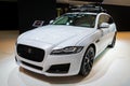 BRUSSELS - JAN 9, 2020: New Jaguar XF Sportbrake car model showcased at the Brussels Autosalon 2020 Motor Show